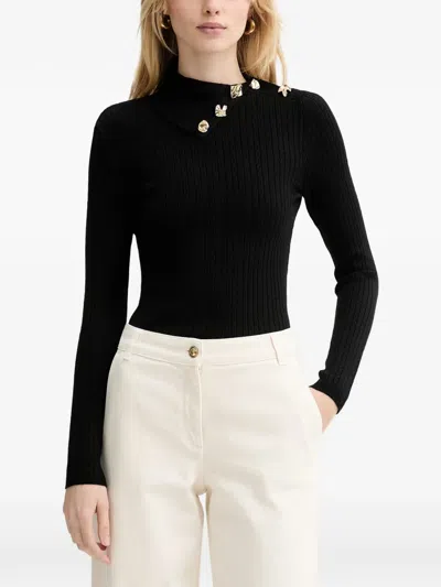 Guess Usa Button-detail Cable-knit Sweater In Black