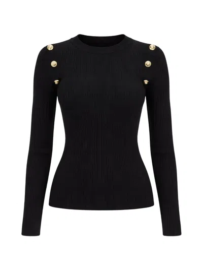 Guess Usa Button-detail Ribbed-knit Sweater In Black
