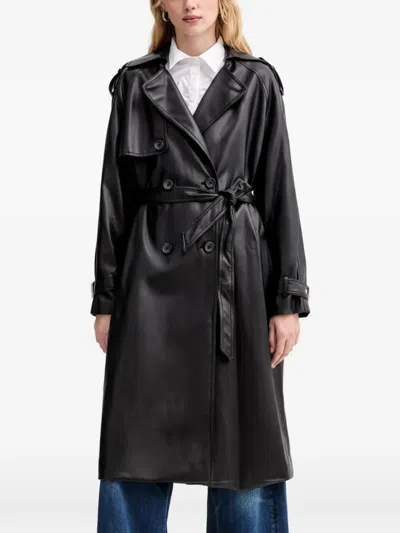 Guess Usa Buttoned Belted Coat In Black