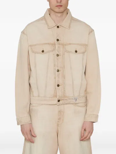 Guess Usa Buttoned Denim Jacket In Nude