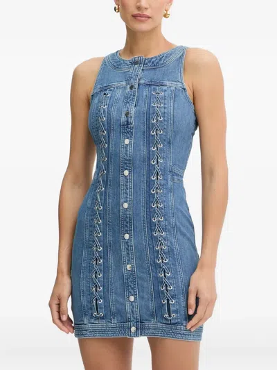 Guess Usa Buttoned Lace-up Mini Day Dress In Multi