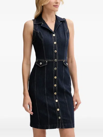 Guess Usa Buttoned Pocketed Midi Day Dress In Blue