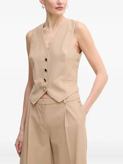 Guess Usa Buttoned Sleeveless Waistcoat In Neutral