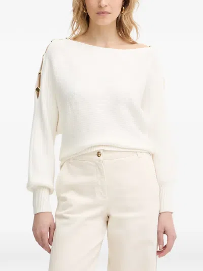 Guess Usa Button-embellished Ribbed Sweater In White