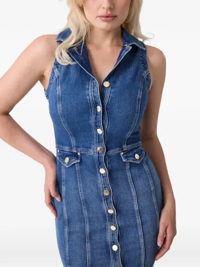 Guess Usa Button-up Mini Dress In Blue