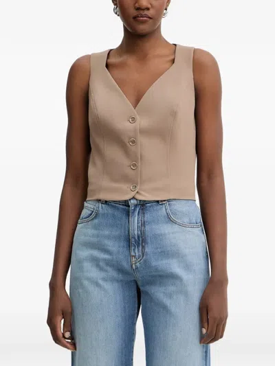 Guess Usa Button-up Sleeveless Vest In Brown