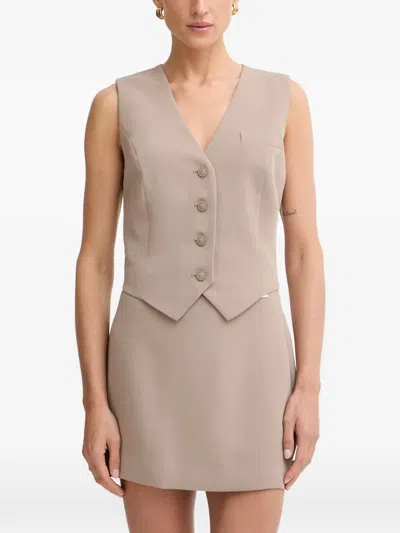 Guess Usa Button-up Sleeveless Waistcoat In Brown