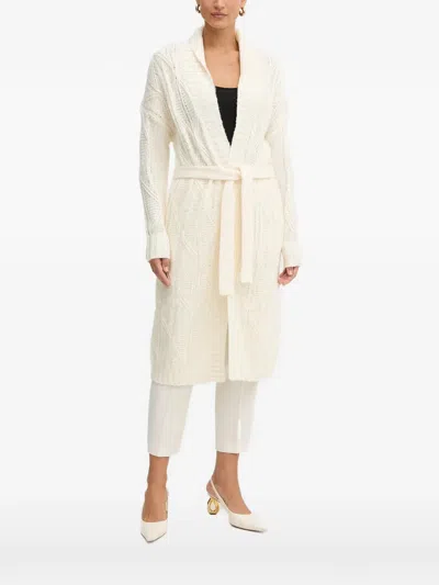 Guess Usa Cable-knit Belted Cardigan In Neutral