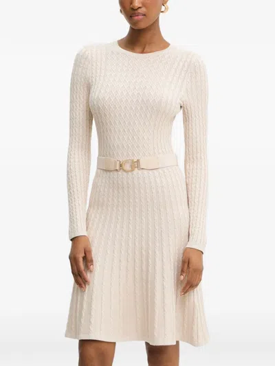 Guess Usa Cable-knit Belted Mini Dress In Neutral