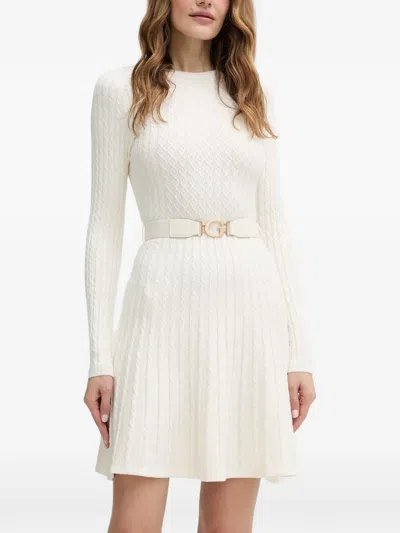 Guess Usa Cable-knit Belted Mini Dress In White