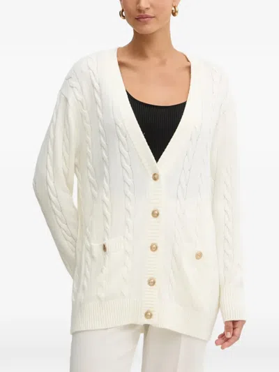 Guess Usa Cable-knit Button Cardigan In White
