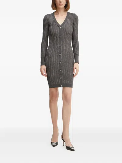 Guess Usa Cable-knit Button-front Midi Dress In Gray