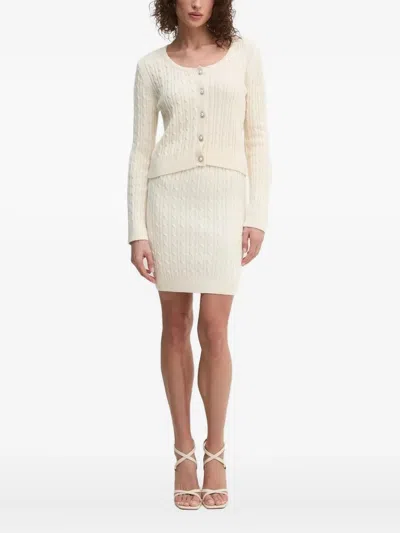 Guess Usa Cable-knit Cardigan In White