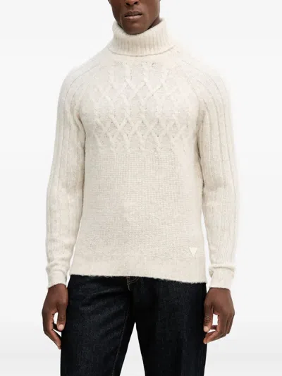 Guess Usa Cable-knit Roll-neck Sweater In Neutral