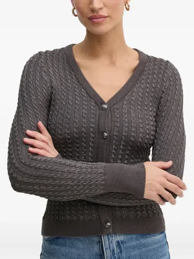 Guess Usa Cable-knit V-neck Cardigan In Gray
