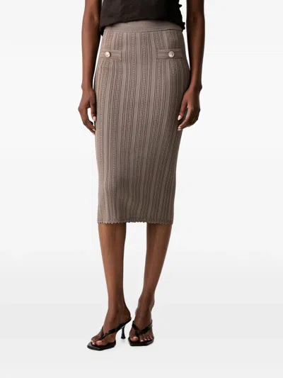 Guess Usa Cable-knit Button-detail Midi Skirt In Brown