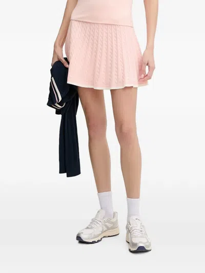 Guess Usa Cable-knit Pleated Mini Skirt In Pink