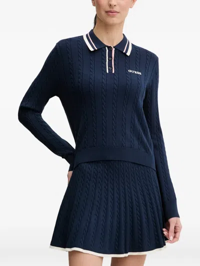 Guess Usa Cable-knit Polo Sweater In Blue