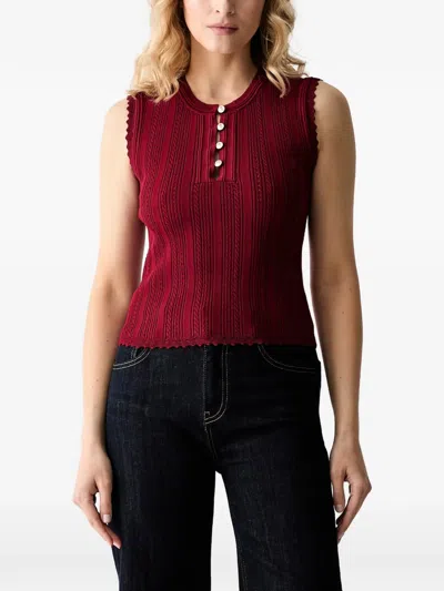 Guess Usa Cable-knit Scalloped-edge Top In Burgundy
