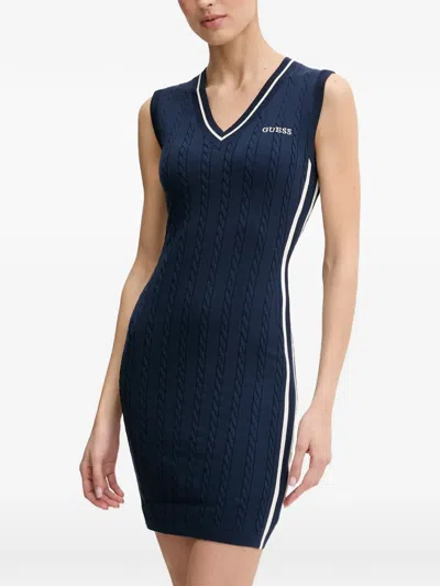 Guess Usa Cable-knit Sleeveless Mini Dress In Blue
