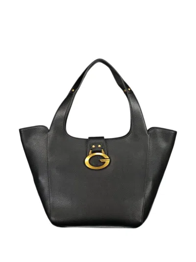 Guess Usa Camden Logo-plaque Pebbled Tote Bag In Black