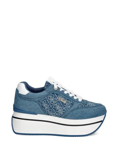Guess Usa Camrio11 Monogram Platform Sneakers In Blue