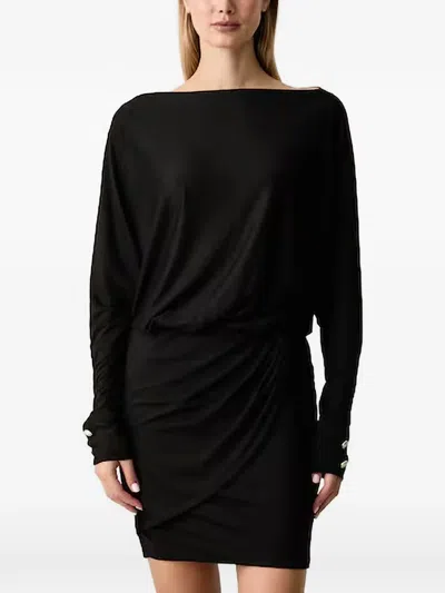 Guess Usa Camryn Draped Boat-neck Mini Dress In Black