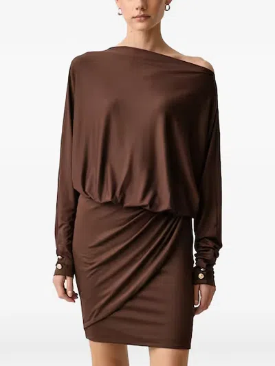 Guess Usa Camryn Off-shoulder Draped Mini Dress In Brown