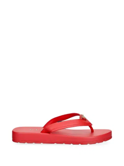 Guess Usa Candry Logo-plaque Flip-flops In Red