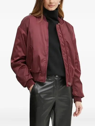 Guess Usa Cargo-pocket Bomber Jacket In Burgundy