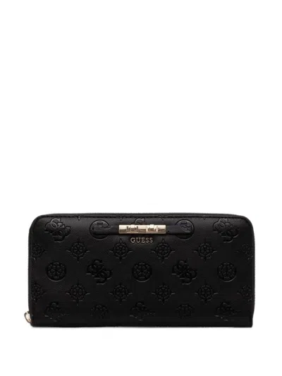Guess Usa Carmella Logo-embossed Zip-around Wallet In Black