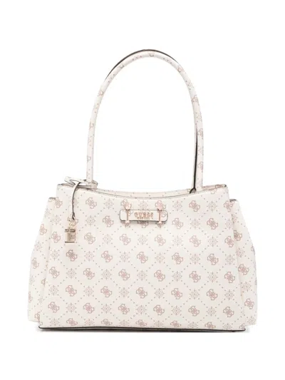 Guess Usa Carrie Logo-pattern Padlock-detail Tote Bag In Neutral