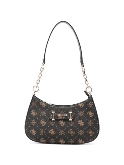 Guess Usa Carrie Monogram Chain Shoulder Bag In Brown