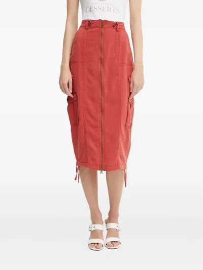 Guess Usa Casey Zip-front Cargo Midi Skirt In Red