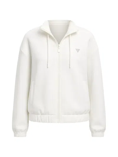 Guess Usa Cecilia Crystal-logo Sweatshirt In White