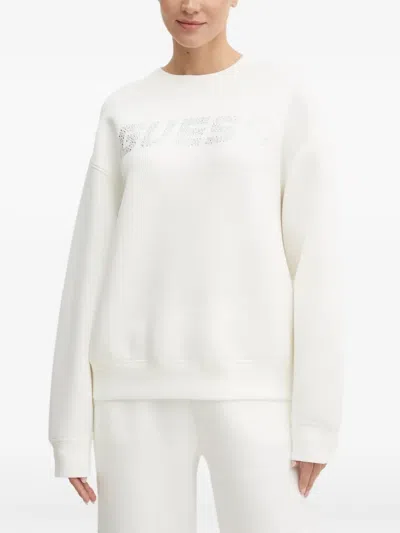 Guess Usa Cecilia Crystal-logo Sweatshirt In White
