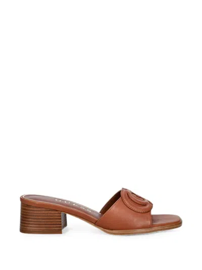 Guess Usa Cerinna Logo-patch Block-heel Sandals In Brown
