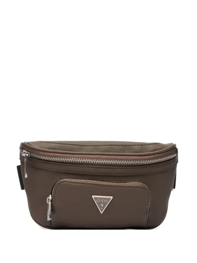 Guess Usa Certosa Logo-plaque Zip-fastening Belt Bag In Brown