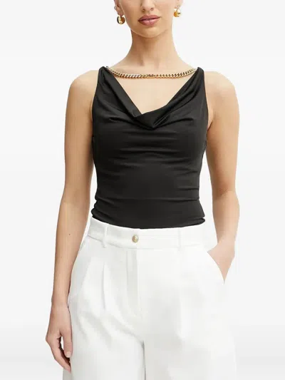 Guess Usa Chain-detail Cowl-neck Top In Black