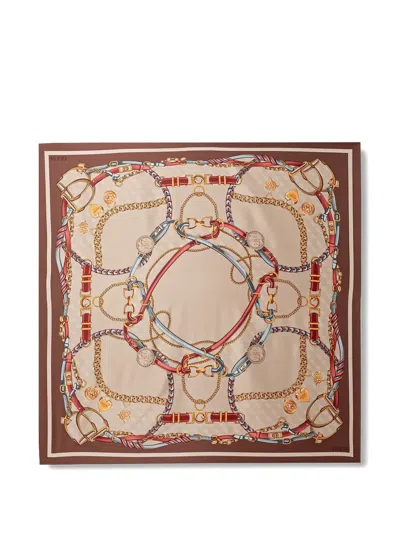 Guess Usa Chain-print Scarf In Brown