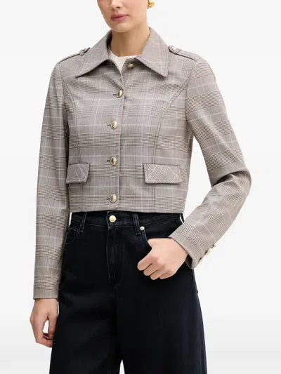Guess Usa Check Button Cropped Jacket In Gray