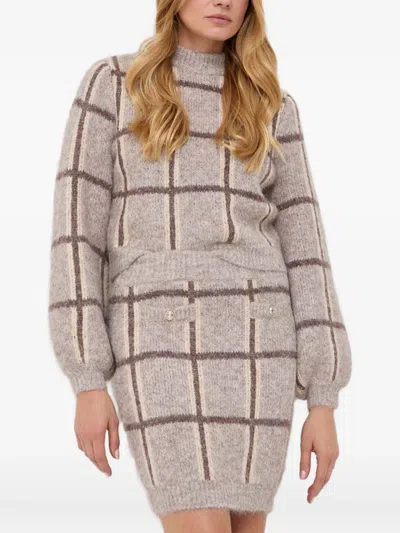 Guess Usa Checked High-neck Jumper In Brown