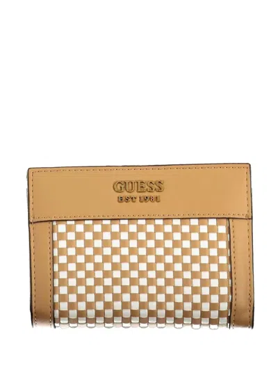 Guess Usa Checkered Leather Wallet In Brown