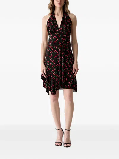 Guess Usa Cherry-print Asymmetric-hem Mini Dress In Black