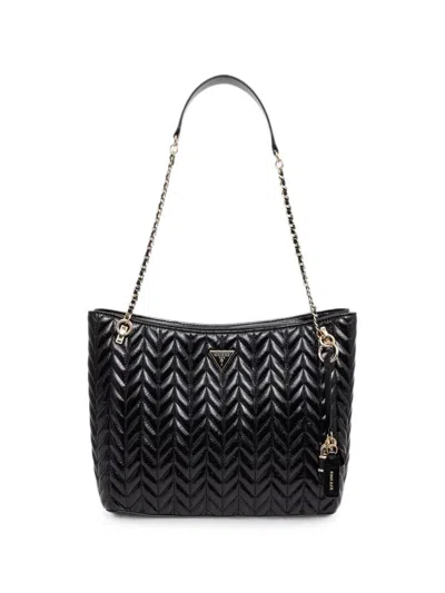 Guess Usa Cheryl Chevron-quilted Chain-link Tote Bag In Black