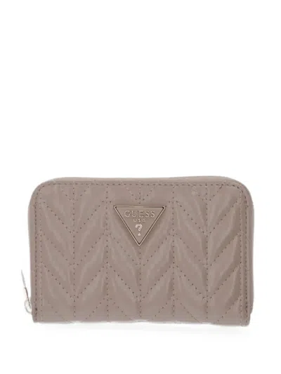 Guess Usa Cheryl Chevron-quilted Logo-plaque Wallet In Neutral