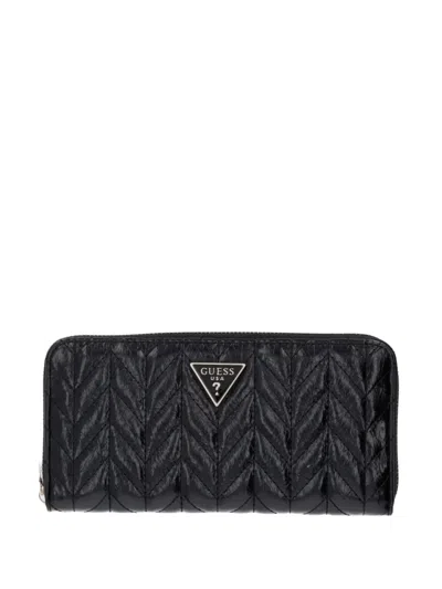 Guess Usa Cheryl Chevron-quilted Wallet In Black