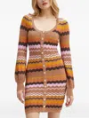 Guess Usa Chevron-pattern Long-sleeve Mini Dress In Brown