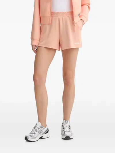 Guess Usa Clara Logo-patch Monogram-pattern Shorts In Pink