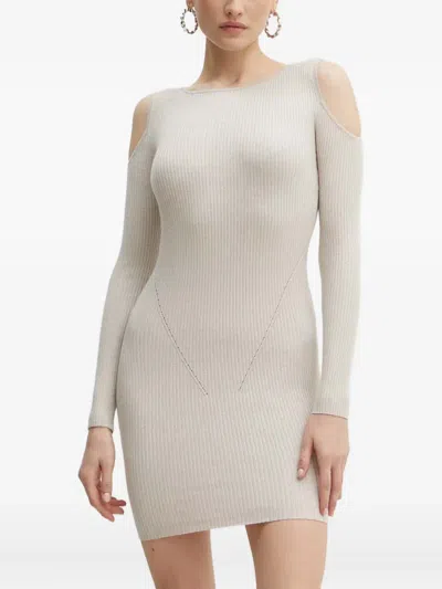 Guess Usa Cold-shoulder Ribbed Mini Dress In Neutral